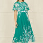 Yumi Green Mirror Floral Design Pleated Midi Dress