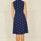 Yumi Navy Daisy Print Embroidered Sleeveless Shirt Dress