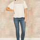 Yumi White Lace Panel Pleated Short Sleeve Top