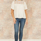 Yumi White Lace Panel Pleated Short Sleeve Top
