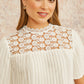 Yumi White Lace Panel Pleated Short Sleeve Top