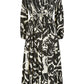 Yumi Black Abstract Print Ruched Midi Dress With Long Sleeves