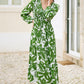 Yumi Green Abstract Print Ruched Midi Dress With Long Sleeves