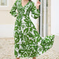Yumi Green Abstract Print Ruched Midi Dress With Long Sleeves