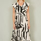 Yumi Ivory Abstract Print Viscose Midi Dress With Matching Belt