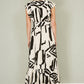 Yumi Ivory Abstract Print Viscose Midi Dress With Matching Belt