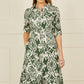 Yumi Green Ikat Geo Print Midi Shirt Dress