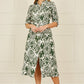 Yumi Green Ikat Geo Print Midi Shirt Dress