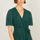 Yumi Green Mesh Wrap Midi Dress With Floral Hem Border