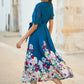 Yumi Teal Mesh Wrap Midi Dress With Floral Hem Border