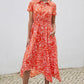 Yumi Coral Tropical Leaf print Midi Ruched Shirt Dress