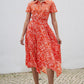 Yumi Coral Tropical Leaf print Midi Ruched Shirt Dress