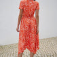 Yumi Coral Tropical Leaf print Midi Ruched Shirt Dress