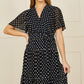 Yumi Navy Dot Print Mesh Stretch Midi Skater Dress