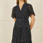 Yumi Navy Dot Print Mesh Stretch Midi Skater Dress
