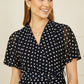 Yumi Navy Dot Print Mesh Stretch Midi Skater Dress