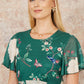 Yumi Green Mesh Bird And Floral Print Midi Dress With Ruffles