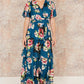 Yumi Green Floral Mesh Tiered Maxi Dress