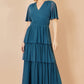 Yumi Teal Mesh Tiered Maxi Dress