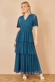 Yumi Teal Mesh Tiered Maxi Dress