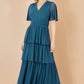 Yumi Teal Mesh Tiered Maxi Dress