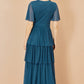 Yumi Teal Mesh Tiered Maxi Dress