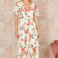 Yumi Ivory Floral Mesh Tiered Maxi Dress