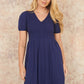 Yumi Navy Double Cotton Ruched Midi Dress