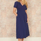 Yumi Navy Double Cotton Ruched Midi Dress