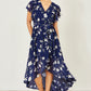 Yumi Navy Floral Wrap Midi Dress With Frill Hem