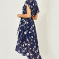 Yumi Navy Floral Wrap Midi Dress With Frill Hem