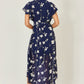 Yumi Navy Floral Wrap Midi Dress With Frill Hem