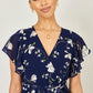 Yumi Navy Floral Wrap Midi Dress With Frill Hem