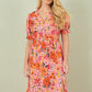 Yumi Pink Floral Midi Dress With Frill Hem and Puff Sleeves