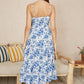 Yumi Blue Floral Strappy Midi Dress With Front Tie