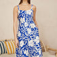 Yumi Blue Floral Button Through Midi Dress