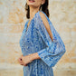 Yumi Blue Paisley Dipped Hemline Midi Dress With Open Long Sleeves