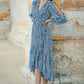 Yumi Blue Paisley Dipped Hemline Midi Dress With Open Long Sleeves