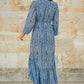 Yumi Blue Paisley Dipped Hemline Midi Dress With Open Long Sleeves