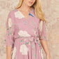 Yumi Pink Bird and Floral Print Midi Wrap Dress