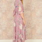 Yumi Pink Bird and Floral Print Midi Wrap Dress