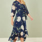 Yumi Navy Bird and Floral Print Midi Wrap Dress