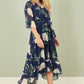 Yumi Navy Bird and Floral Print Midi Wrap Dress