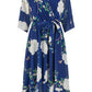 Yumi Navy Bird and Floral Print Midi Wrap Dress