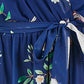 Yumi Navy Bird and Floral Print Midi Wrap Dress