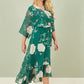 Yumi Green Bird and Floral Print Midi Wrap Dress