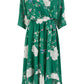 Yumi Green Bird and Floral Print Midi Wrap Dress