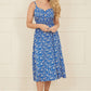 Yumi Blue Block Print Midi Sun Dress With Button Details