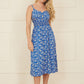 Yumi Blue Block Print Midi Sun Dress With Button Details