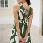 Yumi Green Cotton Abstract Print Maxi Dress With Tie Back